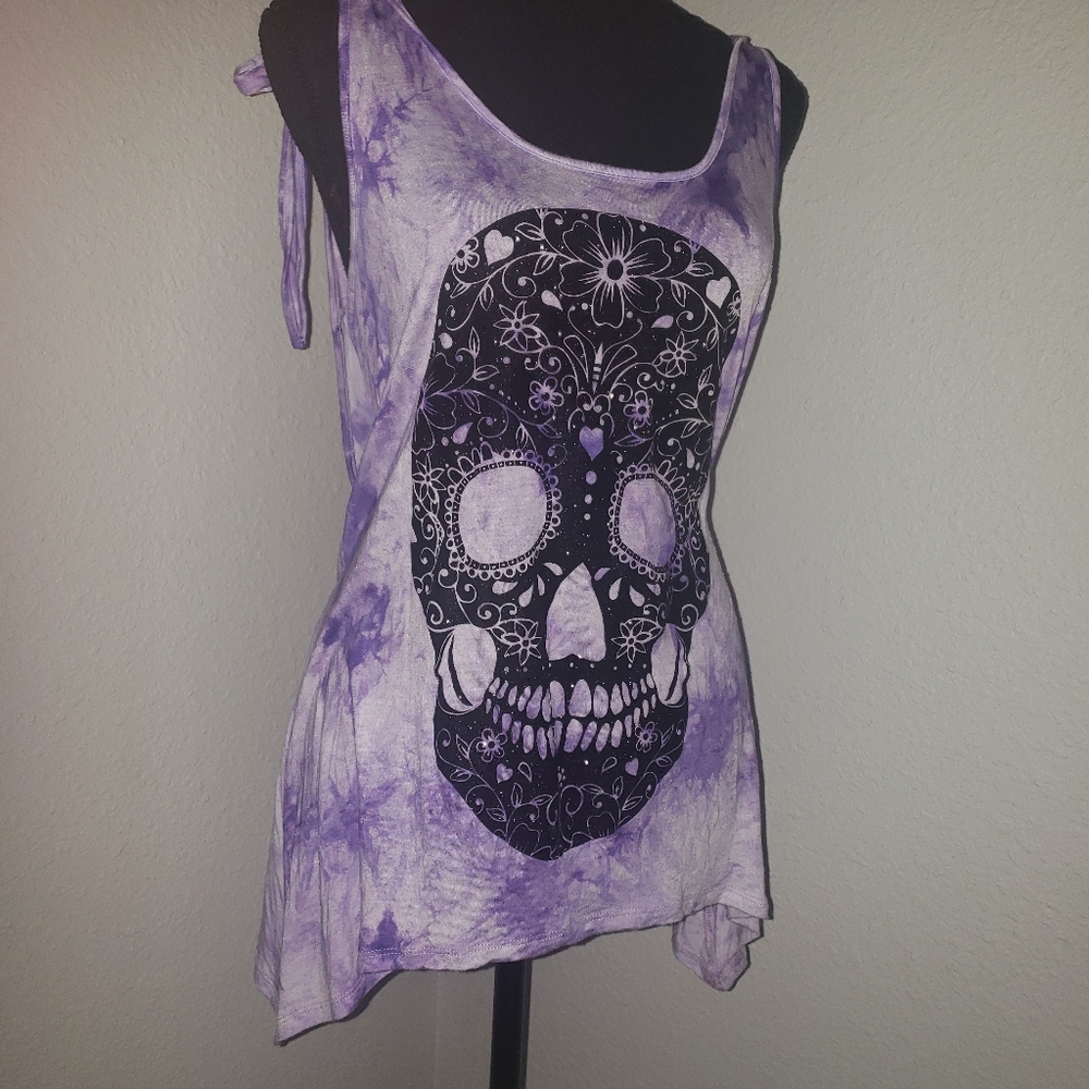 Just In: Lilac Tank w/ Glitter Sugar Skull Inspired Design - Picture 4 of 11